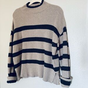 Violets & Roses Striped Beige and Black Women's Turtleneck